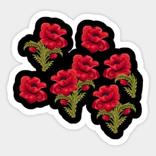 Floral Red Roses Green Leafs Floral Patterned Sticker